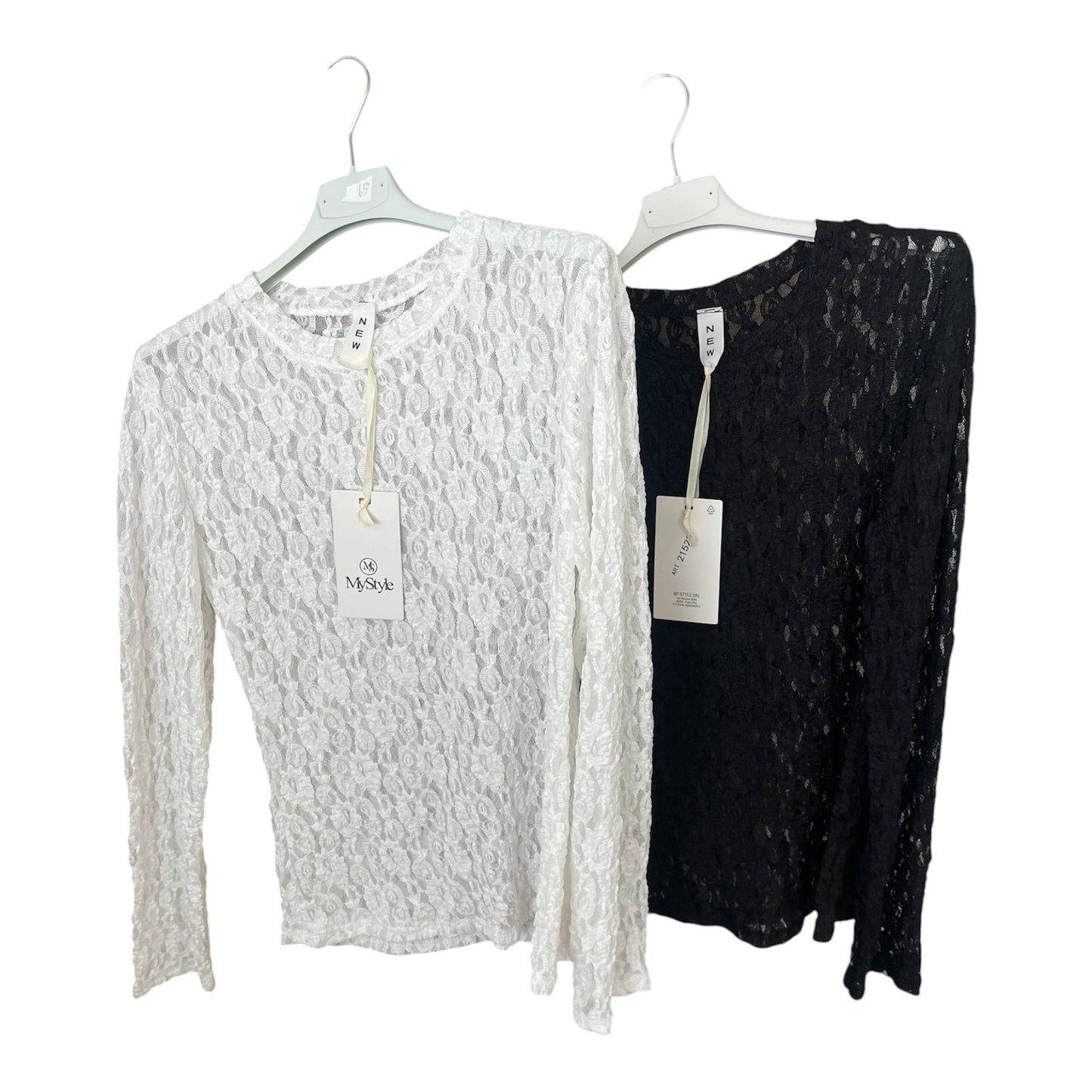 Haut en dentelle, transparent. Taille : 38–42. Dispos en noir et blanc. (Copie)