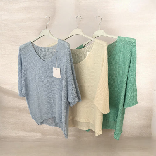 Pull en mailles fines. Taille: 40-44(46).             Dispo en: bleu-blanc-vert.